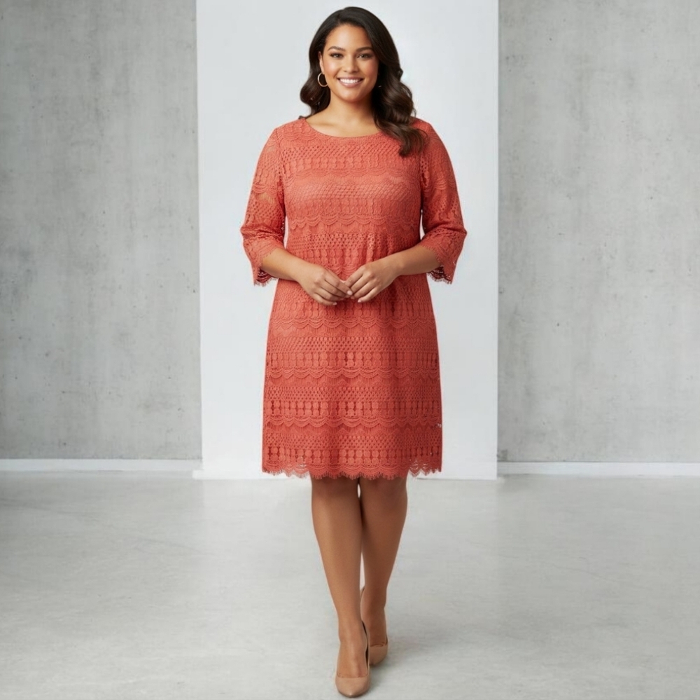 Jessica Howard Lined Lace Shift Dress‎ Coral 22W EUC